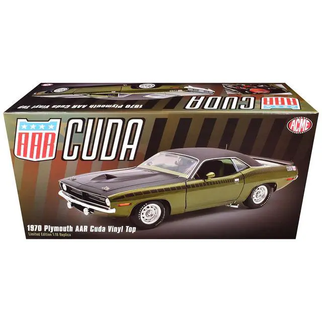 Alt view image 7 of 7 - 1970 Plymouth AAR Cuda Ivy Green Metallic with Black and Black Vinyl Top with Green Interior 1/18 Diecast Model Car by ACME