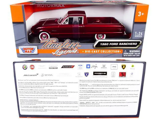 Alt view image 5 of 5 - 1960 Ford Ranchero Pickup Burgundy Metallic 1/24 Diecast Model Car by Motormax