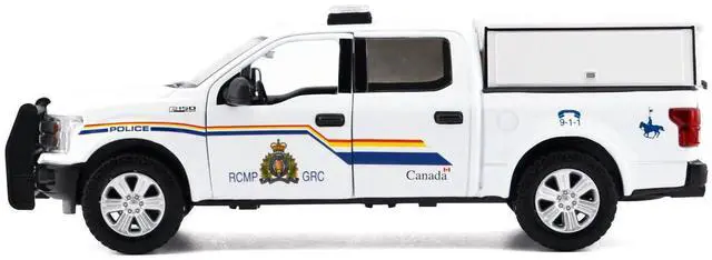 Alt view image 2 of 6 - 2019 Ford F-150 Lariat Crew Cab Truck with Camper Box "Royal Canadian Mounted Police" White 1/27 Diecast Model Car by Motormax