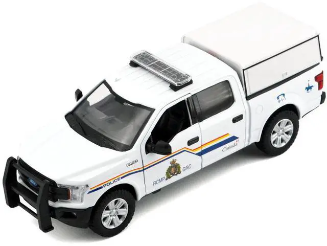Alt view image 3 of 6 - 2019 Ford F-150 Lariat Crew Cab Truck with Camper Box "Royal Canadian Mounted Police" White 1/27 Diecast Model Car by Motormax