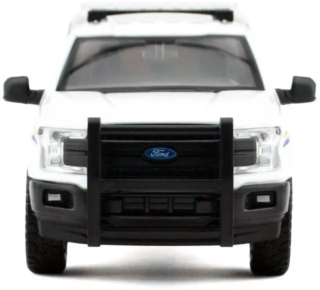 Alt view image 4 of 6 - 2019 Ford F-150 Lariat Crew Cab Truck with Camper Box "Royal Canadian Mounted Police" White 1/27 Diecast Model Car by Motormax