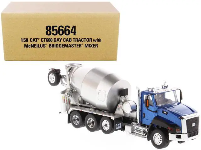 Alt view image 6 of 6 - CAT Caterpillar CT660 Day Cab Tractor with McNeilus Concrete Mixer Truck Blue Metallic 1/50 Diecast Model by Diecast Masters