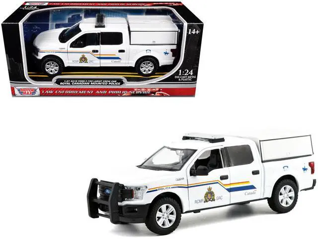 Main image of 2019 Ford F-150 Lariat Crew Cab Truck with Camper Box "Royal Canadian Mounted Police" White 1/27 Diecast Model Car by Motormax