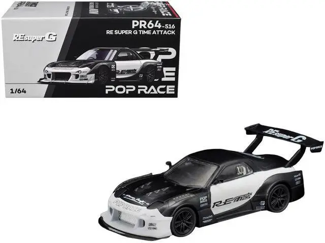 Main image of Mazda RX-7 "RE Super G Time Attack" RHD Black and White "The Model Car Show Malaysia 2026" 1/64 Diecast Model Car by Pop Race