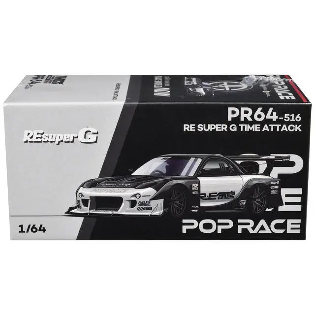 Alt view image 5 of 6 - Mazda RX-7 "RE Super G Time Attack" RHD Black and White "The Model Car Show Malaysia 2026" 1/64 Diecast Model Car by Pop Race