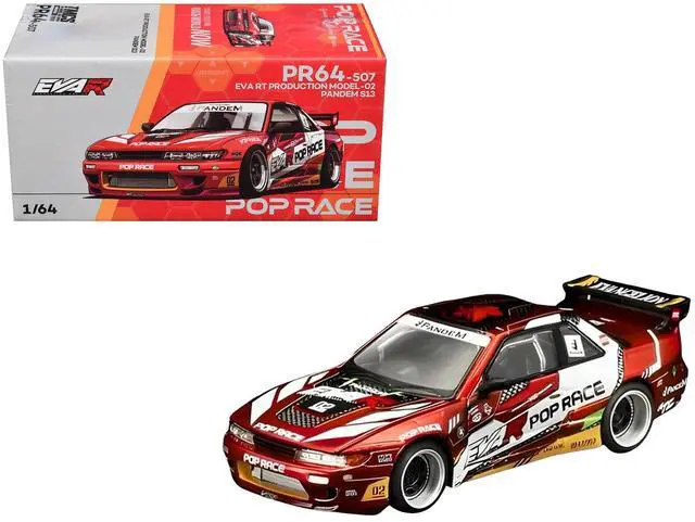 Main image of Pandem S13 RHD (Right Hand Drive) "EVA RT Production Model-02" Red Metallic with Graphics 1/64 Diecast Model Car by Pop Race