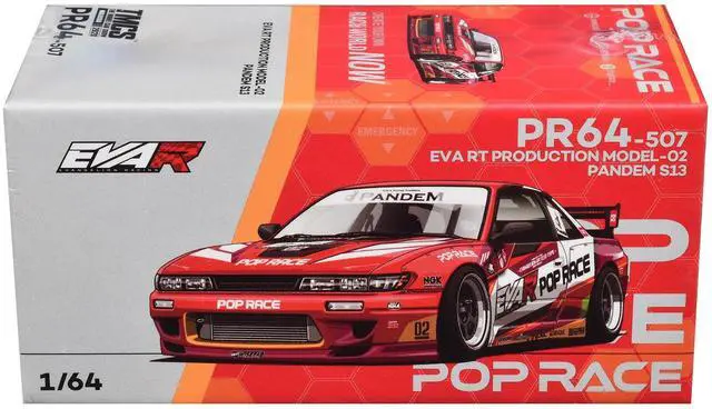 Alt view image 5 of 6 - Pandem S13 RHD (Right Hand Drive) "EVA RT Production Model-02" Red Metallic with Graphics 1/64 Diecast Model Car by Pop Race