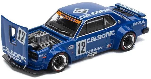 Alt view image 2 of 6 - Skyline GT-R V8 Drift "Hakosuka" RHD (Right Hand Drive) #12 "Calsonic" Blue with Graphics 1/64 Diecast Model Car by Pop Race