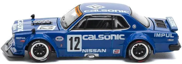 Alt view image 3 of 6 - Skyline GT-R V8 Drift "Hakosuka" RHD (Right Hand Drive) #12 "Calsonic" Blue with Graphics 1/64 Diecast Model Car by Pop Race