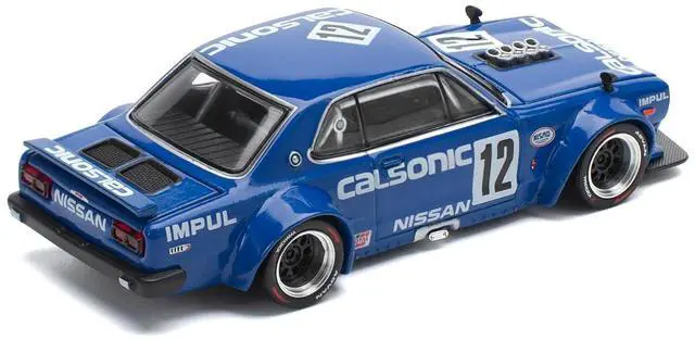 Alt view image 4 of 6 - Skyline GT-R V8 Drift "Hakosuka" RHD (Right Hand Drive) #12 "Calsonic" Blue with Graphics 1/64 Diecast Model Car by Pop Race
