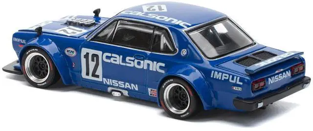 Alt view image 5 of 6 - Skyline GT-R V8 Drift "Hakosuka" RHD (Right Hand Drive) #12 "Calsonic" Blue with Graphics 1/64 Diecast Model Car by Pop Race