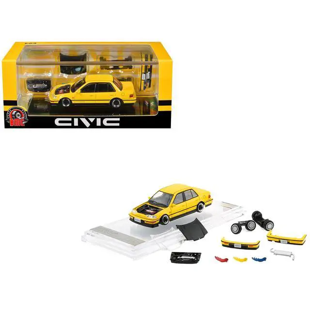 Alt view image 6 of 6 - Honda Civic EF2 Custom Yellow with Alternate Parts 1/64 Diecast Model Car by BM Creations