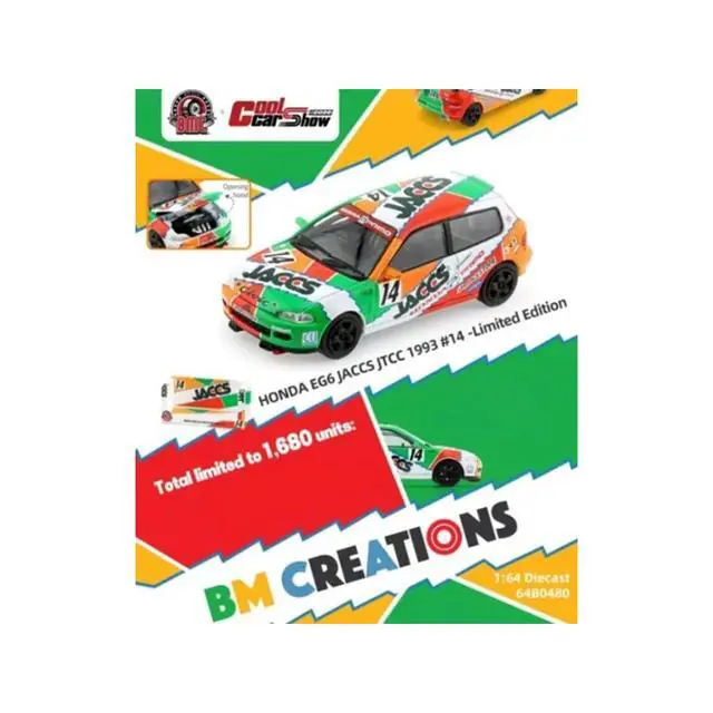 Alt view image 6 of 7 - Honda Civic EG6 RHD #14 JACCS "Japanese Touring Car Championship" (1993) 1/64 Diecast Model Car by BM Creations