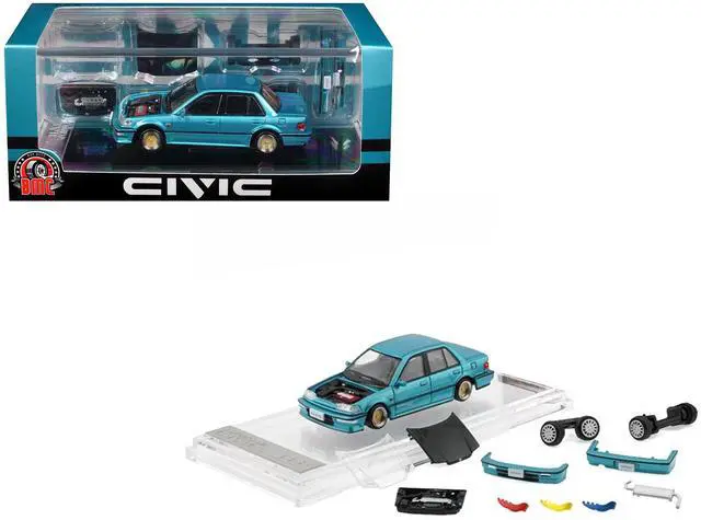 Main image of Honda Civic EF2 Custom Blue Metallic with Alternate Parts 1/64 Diecast Model Car by BM Creations