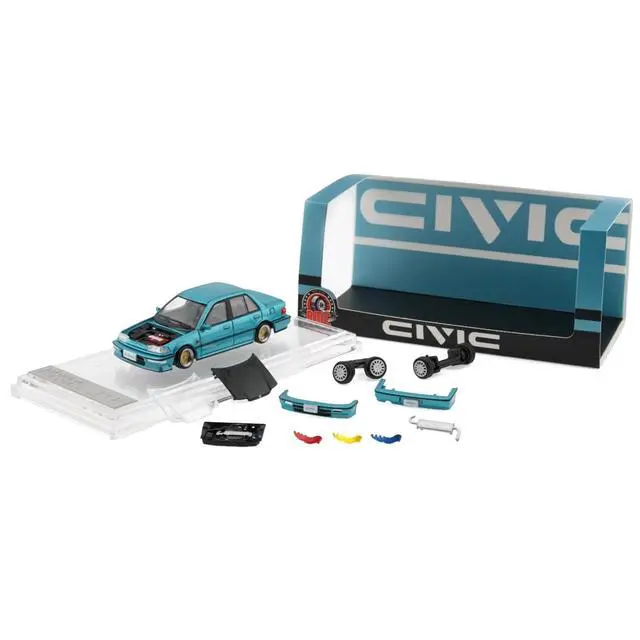 Alt view image 2 of 6 - Honda Civic EF2 Custom Blue Metallic with Alternate Parts 1/64 Diecast Model Car by BM Creations