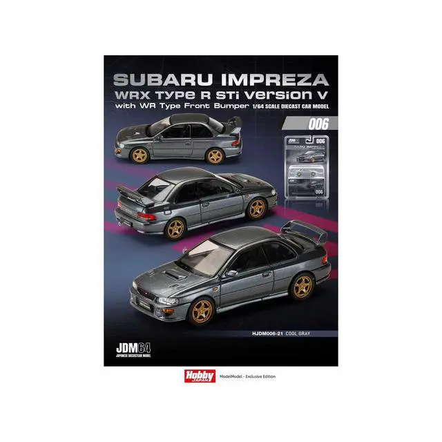 Alt view image 5 of 6 - Subaru Impreza WRX Type R Sti Version V RHD Cool Gray Metallic "JDM64" Series 1/64 Diecast Model Car by Hobby Japan