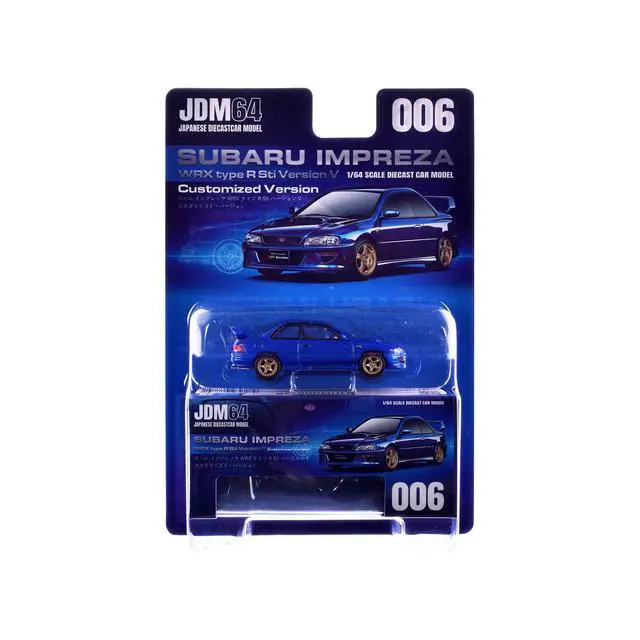 Alt view image 6 of 6 - Subaru Impreza WRX Type R Sti Version V RHD Sonic Blue Mica "JDM64" Series 1/64 Diecast Model Car by Hobby Japan