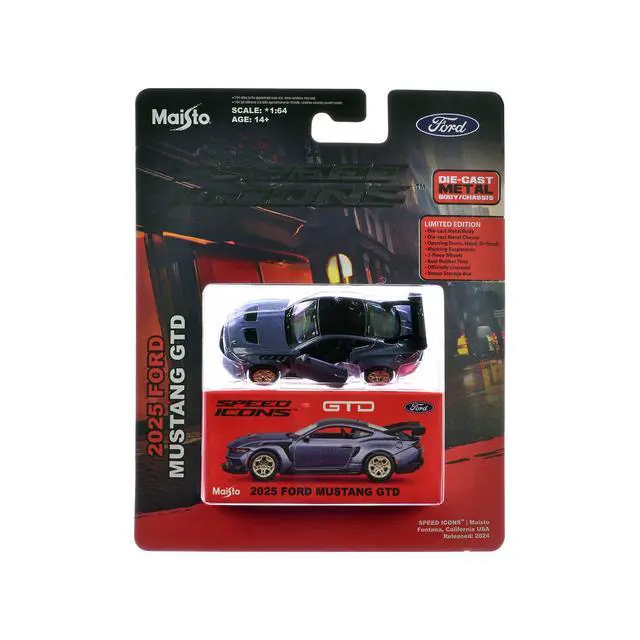 Alt view image 3 of 3 - 2025 Ford Mustang GTD Purple Metallic with Black Top "Speed Icons" Series 1/64 Diecast Model Car by Maisto