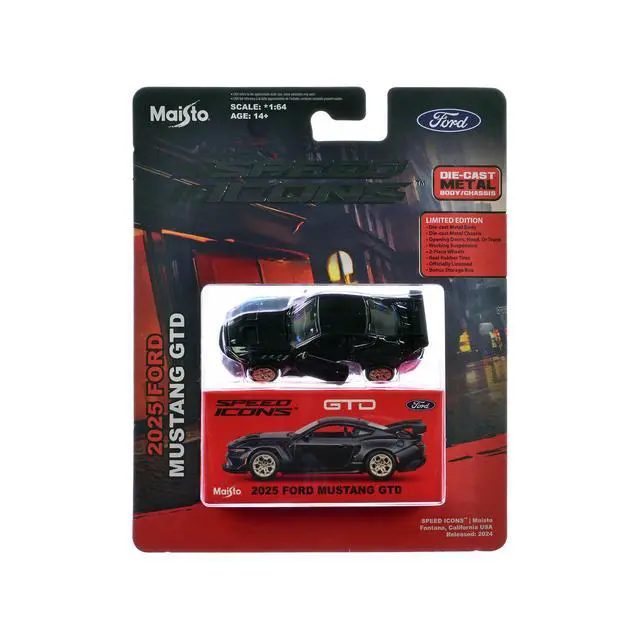 Alt view image 3 of 3 - 2025 Ford Mustang GTD Black Metallic "Speed Icons" Series 1/64 Diecast Model Car by Maisto