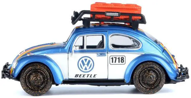 Alt view image 3 of 7 - 1966 Volkswagen Beetle Off Road #1718 Blue Met and White w/German Flag Stripes and Accessories 1/24 Diecast Model by Motormax