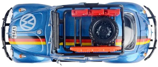 Alt view image 4 of 7 - 1966 Volkswagen Beetle Off Road #1718 Blue Met and White w/German Flag Stripes and Accessories 1/24 Diecast Model by Motormax