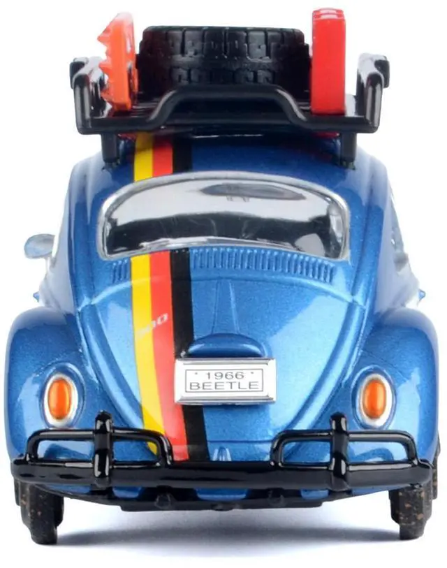 Alt view image 5 of 7 - 1966 Volkswagen Beetle Off Road #1718 Blue Met and White w/German Flag Stripes and Accessories 1/24 Diecast Model by Motormax