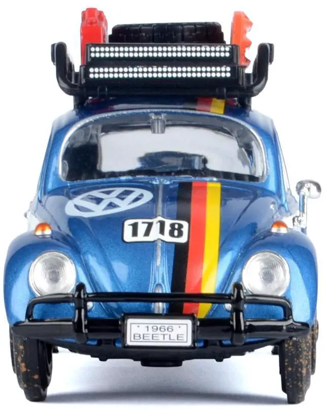 Alt view image 6 of 7 - 1966 Volkswagen Beetle Off Road #1718 Blue Met and White w/German Flag Stripes and Accessories 1/24 Diecast Model by Motormax
