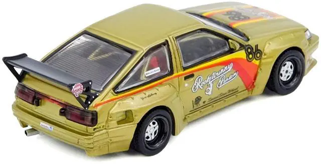 Alt view image 2 of 4 - Toyota Levin (AE86) RHD #86 "Pandem Rocket Bunny" Gold Metallic with Stripes 1/64 Diecast Model Car by Inno Models