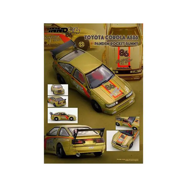 Alt view image 3 of 4 - Toyota Levin (AE86) RHD #86 "Pandem Rocket Bunny" Gold Metallic with Stripes 1/64 Diecast Model Car by Inno Models