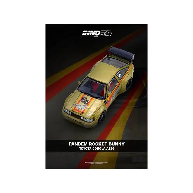 Alt view image 4 of 4 - Toyota Levin (AE86) RHD #86 "Pandem Rocket Bunny" Gold Metallic with Stripes 1/64 Diecast Model Car by Inno Models