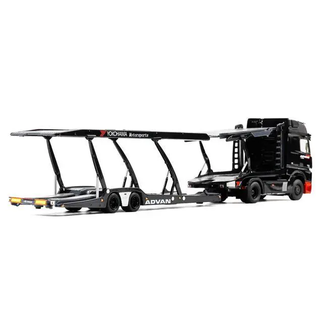 Alt view image 2 of 6 - Mercedes-Benz Actros Gigaspace Auto Transporter "ADVAN Yokohama" Black 1/64 Diecast Model by GCD