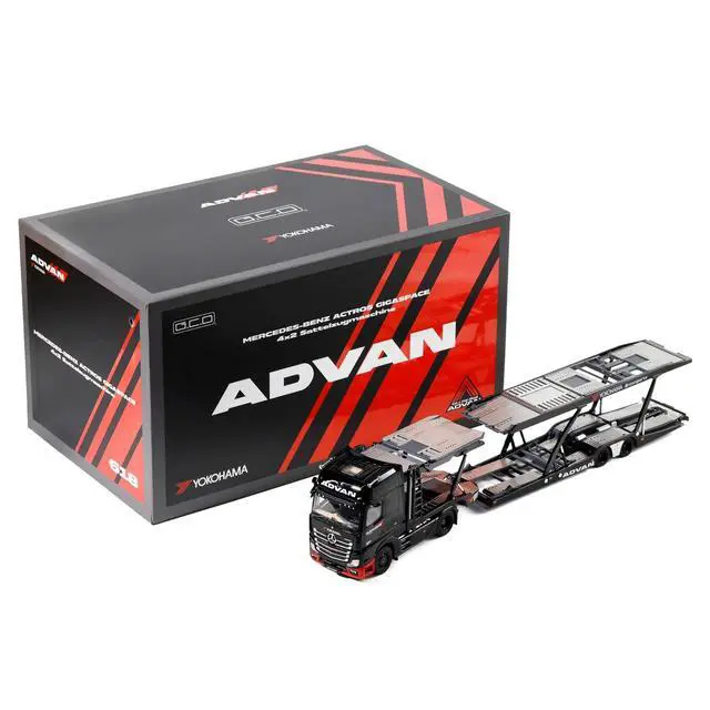 Alt view image 5 of 6 - Mercedes-Benz Actros Gigaspace Auto Transporter "ADVAN Yokohama" Black 1/64 Diecast Model by GCD