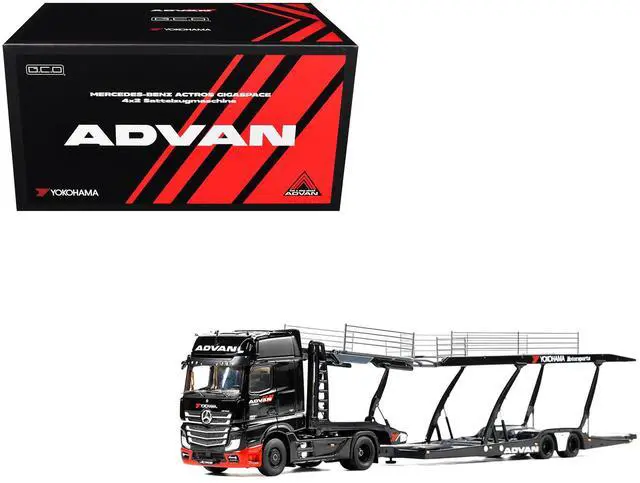 Main image of Mercedes-Benz Actros Gigaspace Auto Transporter "ADVAN Yokohama" Black 1/64 Diecast Model by GCD