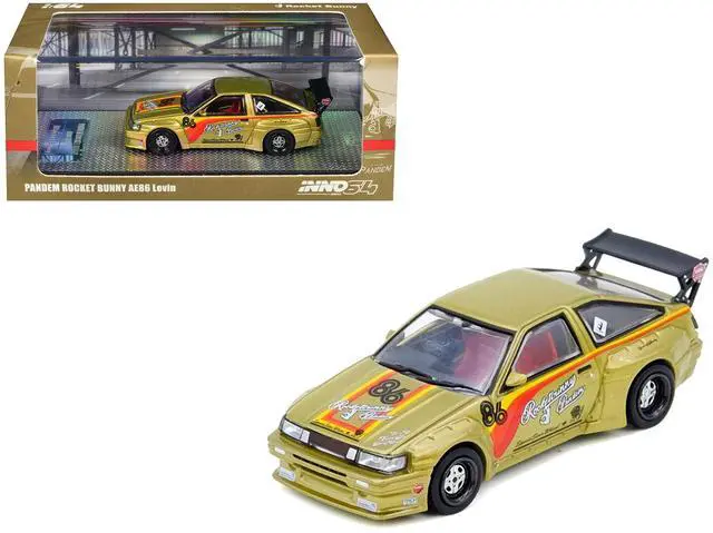 Main image of Toyota Levin (AE86) RHD #86 "Pandem Rocket Bunny" Gold Metallic with Stripes 1/64 Diecast Model Car by Inno Models
