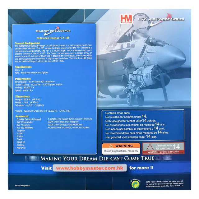 Alt view image 7 of 7 - Grumman F-14A Tomcat Fighter Aircraft "VFA-124 Gunfighters" (1978) US Navy "Air Power Series" 1/72 Diecast Model by Hobby Master