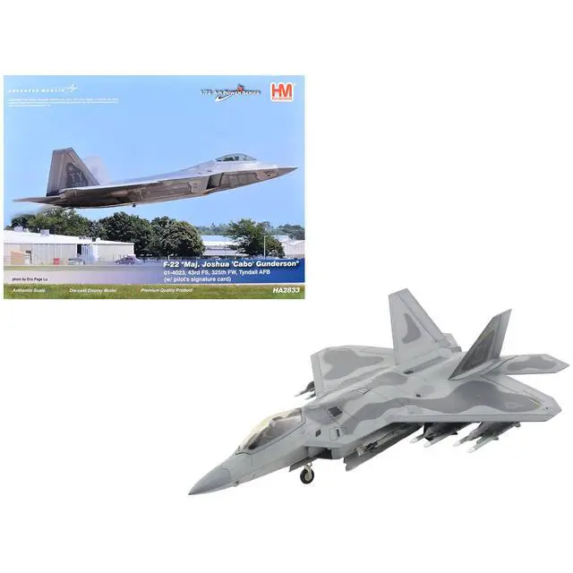Main image of Lockheed F-22 Raptor Stealth Aircraft "Major Joshua 'Cabo' Gunderson,Tyndall AFB" US 1/72 Die Cast Model by Hobby Master