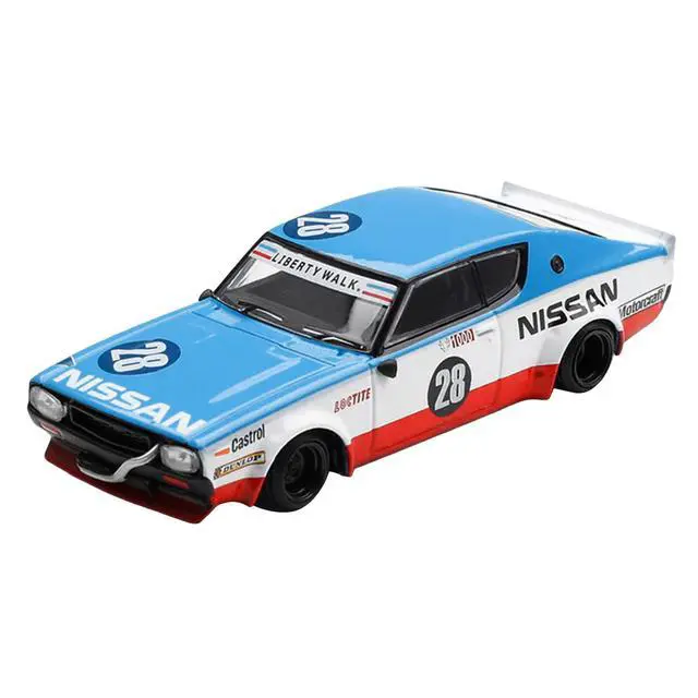 Alt view image 4 of 6 - Nissan Skyline Kenmeri RHD #28 "Liberty Walk - Nissan Racing 1975 Concept" Blue & White w/Red 1/64 Diecast Model Car by Mini GT