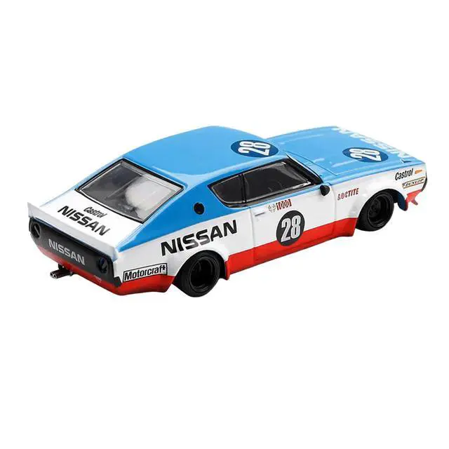 Alt view image 3 of 6 - Nissan Skyline Kenmeri RHD #28 "Liberty Walk - Nissan Racing 1975 Concept" Blue & White w/Red 1/64 Diecast Model Car by Mini GT