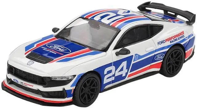 Alt view image 4 of 6 - Ford Mustang Dark Horse #24 "Ford Performance Racing School" White with Red and Blue Graphics 1/64 Diecast Model Car by Mini GT