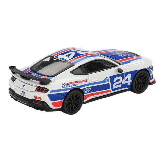 Alt view image 3 of 6 - Ford Mustang Dark Horse #24 "Ford Performance Racing School" White with Red and Blue Graphics 1/64 Diecast Model Car by Mini GT