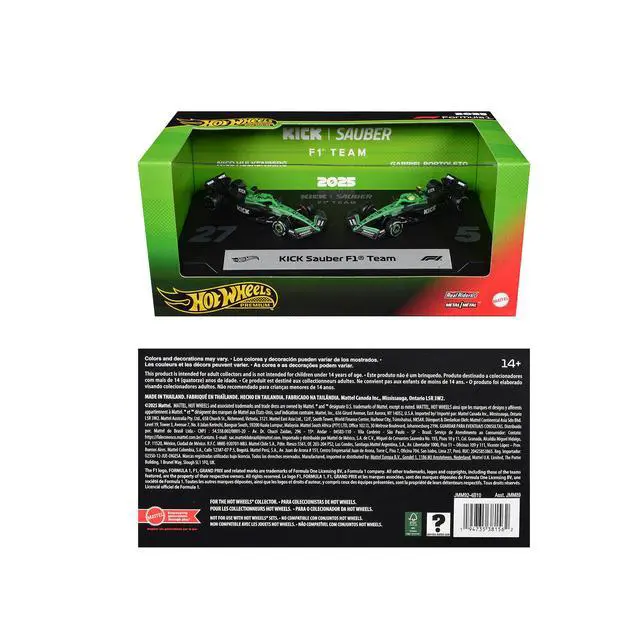 Alt view image 3 of 3 - "Kick Sauber F1 Team" Formula One F1 World Championship (2025) 2 Piece Set Diecast Model Cars by Hot Wheels