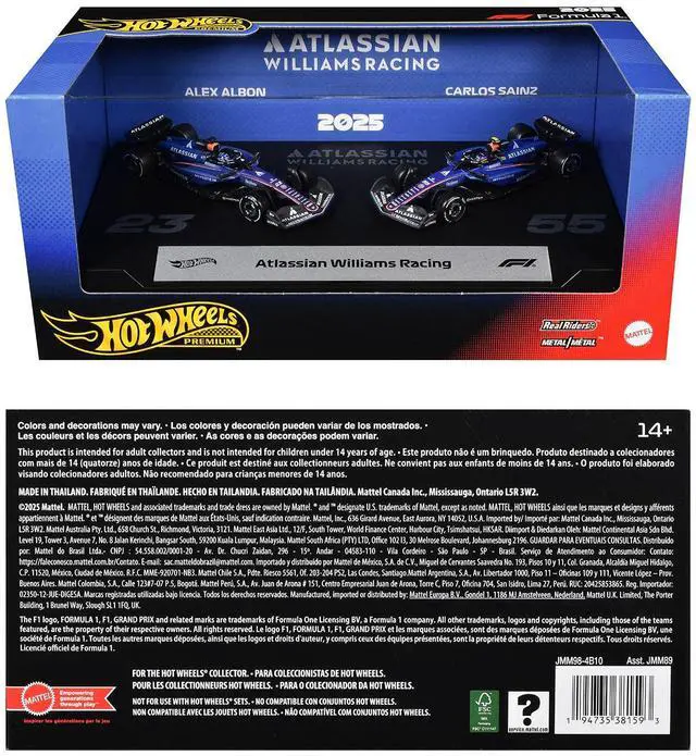 Alt view image 3 of 3 - "Atlassian Williams Racing" Formula One F1 World Championship (2025) 2 Piece Set Diecast Model Cars by Hot Wheels