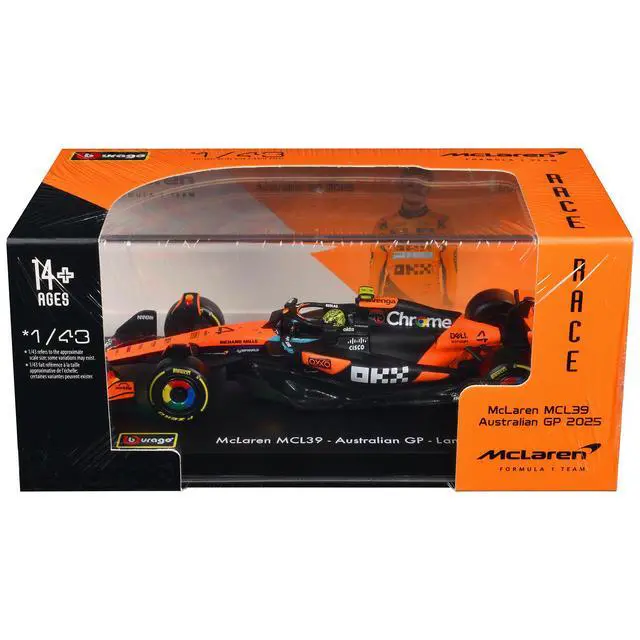 Alt view image 3 of 3 - McLaren MCL39 #4 Lando Norris Winner F1 "Australian GP" (2025) with Display Case "Race" Series 1/43 Diecast Model Car by Bburago