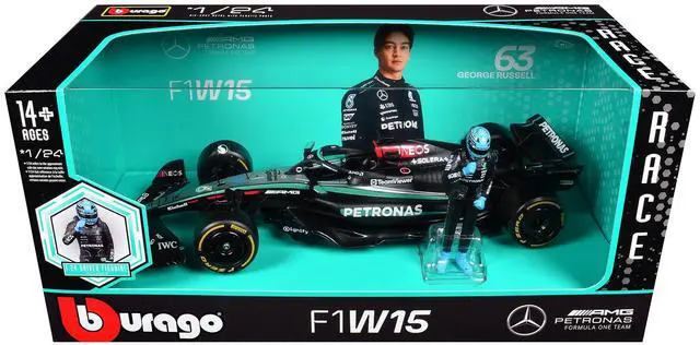 Main image of Mercedes-AMG F1 W15 E Performance #63 F1 Championship World Championship (2024) w/Figure 1/24 Diecast Model Car by Bburago
