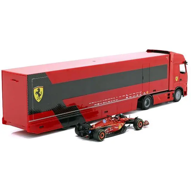Alt view image 3 of 6 - Iveco S-Way 570 Car Transporter Red and Ferrari SF-24 #16 F1 World Championship (2024) 1/43 Diecast Model Car by Bburago