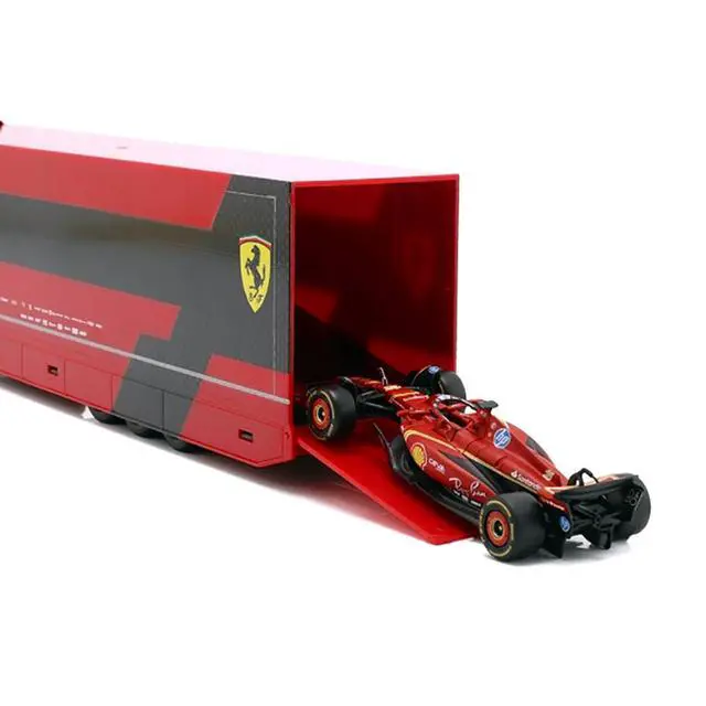 Alt view image 2 of 6 - Iveco S-Way 570 Car Transporter Red and Ferrari SF-24 #16 F1 World Championship (2024) 1/43 Diecast Model Car by Bburago