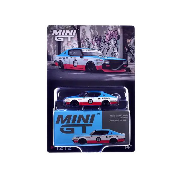 Alt view image 5 of 6 - Nissan Skyline Kenmeri RHD #28 "Liberty Walk - Nissan Racing 1975 Concept" Blue & White w/Red 1/64 Diecast Model Car by Mini GT