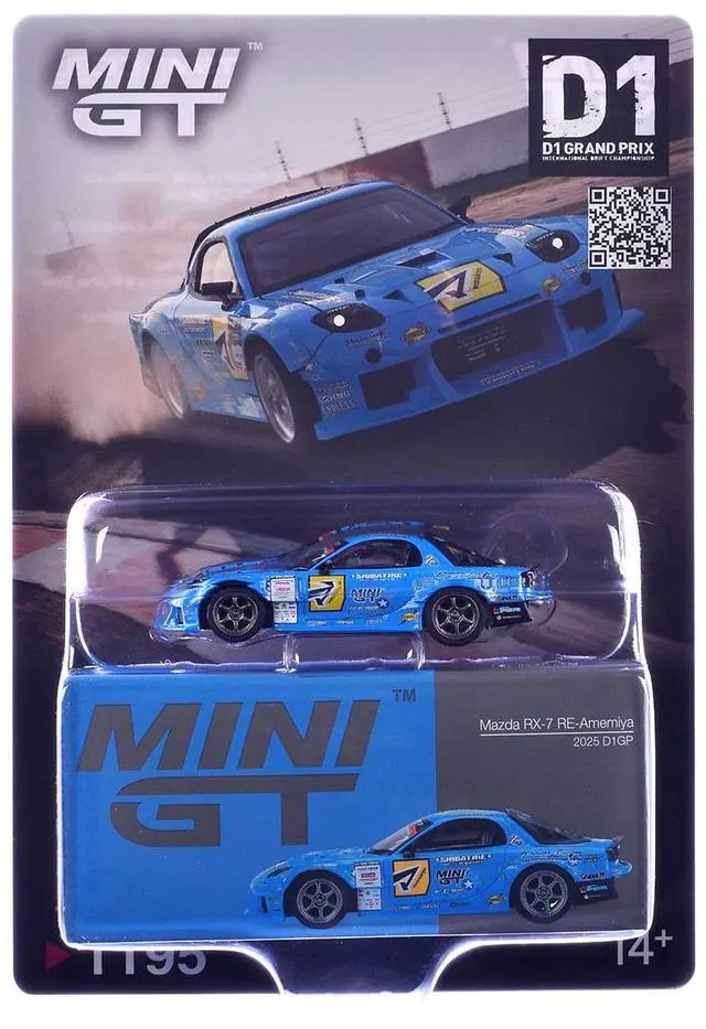 Alt view image 5 of 6 - Mazda RX-7 RE-Amemiya RHD (Right Hand Drive) Blue with Graphics "D1GP" (2025) Limited Edition 1/64 Diecast Model Car by Mini GT