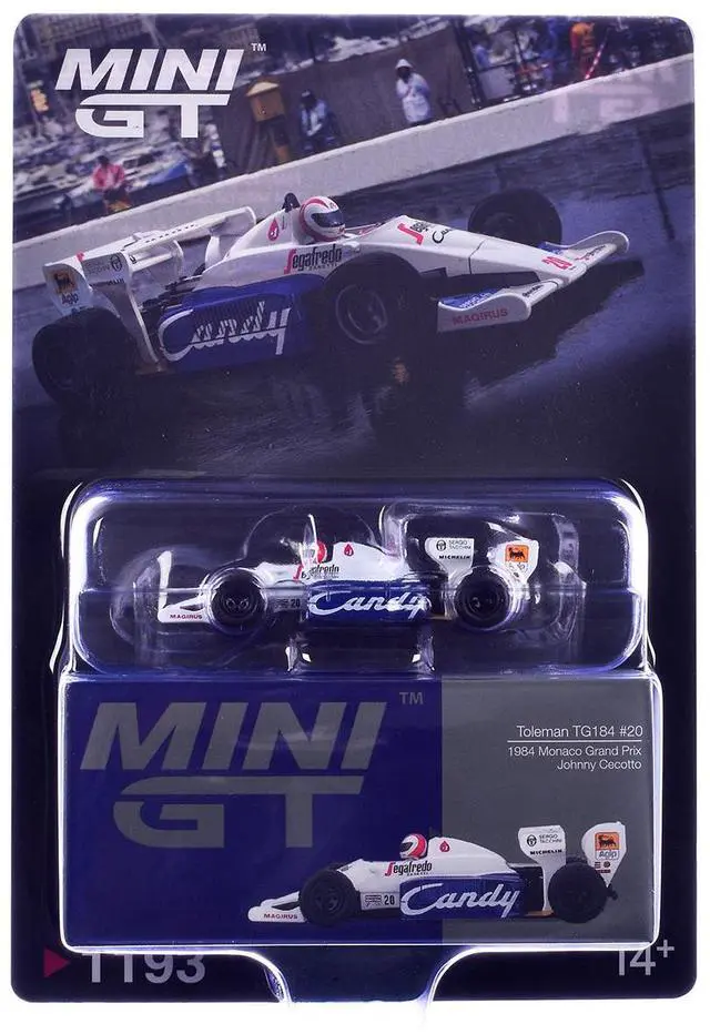 Alt view image 5 of 6 - Toleman TG184 #20 Johnny Cecotto Formula One F1 "Monaco GP" (1984) with Driver Figure 1/64 Diecast Model Car by Mini GT