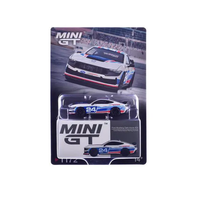 Alt view image 5 of 6 - Ford Mustang Dark Horse #24 "Ford Performance Racing School" White with Red and Blue Graphics 1/64 Diecast Model Car by Mini GT